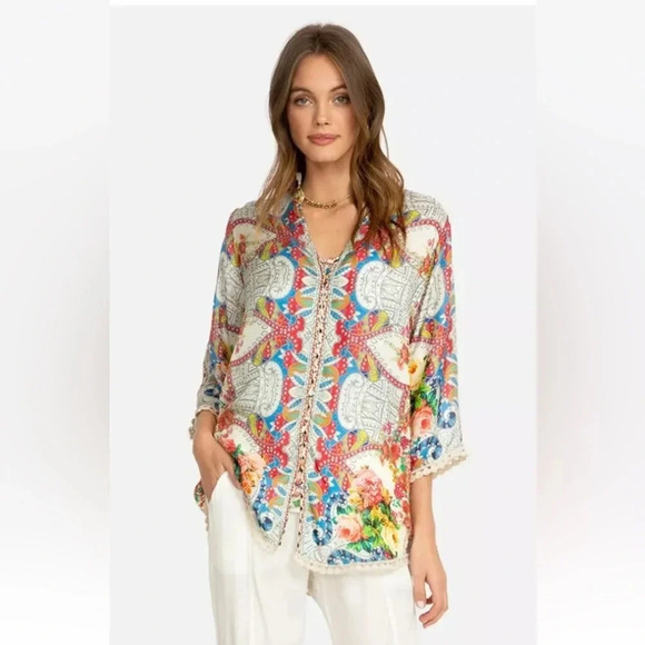 Johnny Was Blush Button Down Silk Blouse Top Tunic size XS - Picture 1 of 12